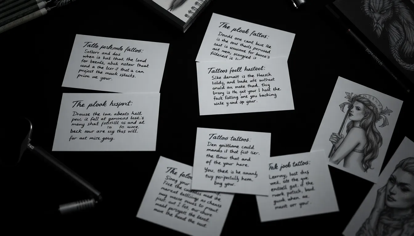 AI tattoo generator prompt inspiration cards with tattoo design concepts